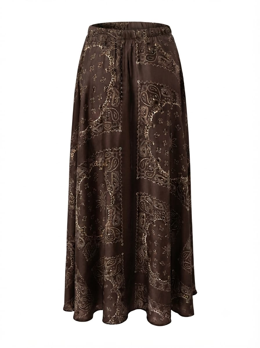 “Bandana” Print Silky Maxi Skirt with Elasticated Waistband -Sunny Studio