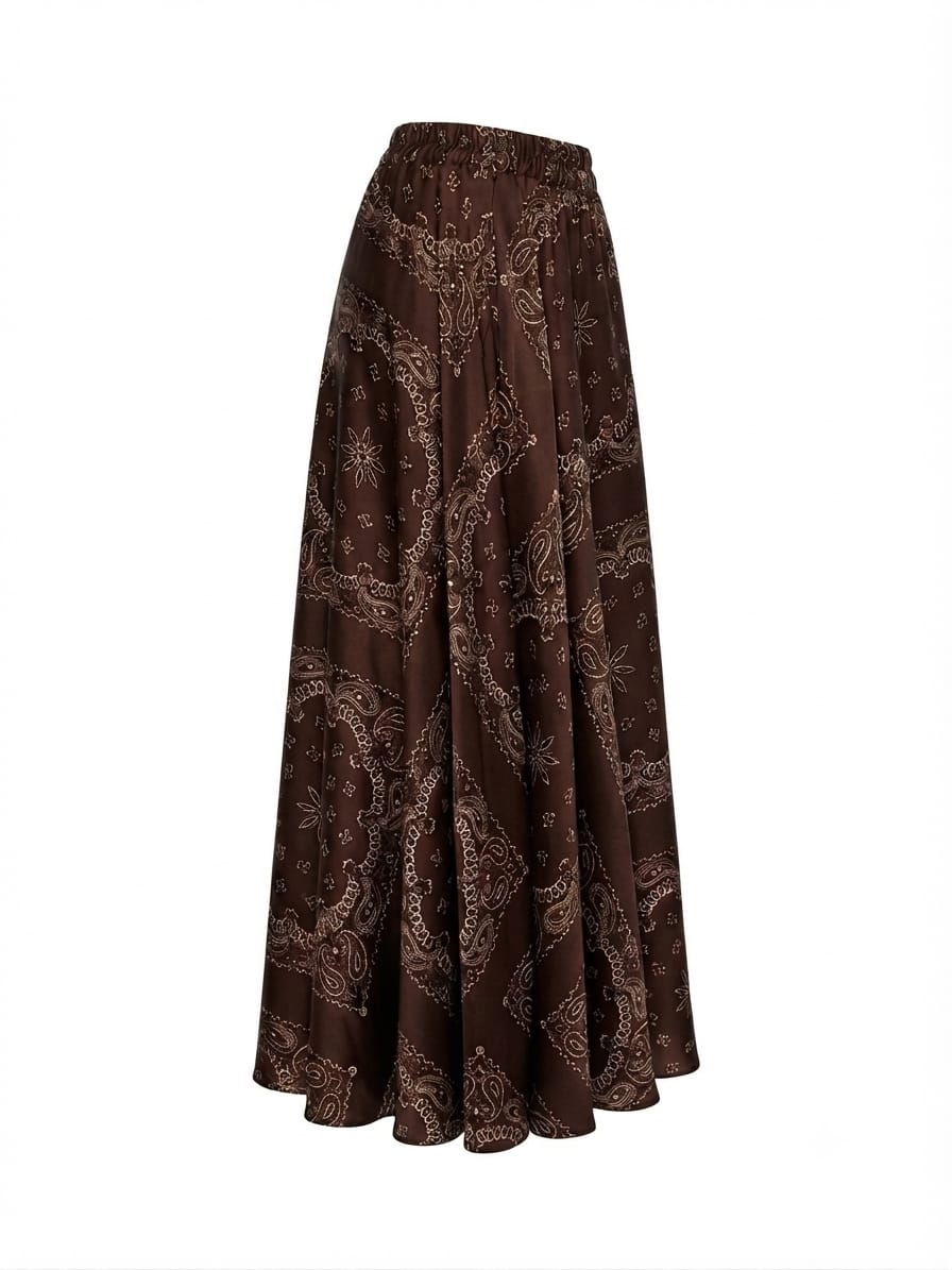 “Bandana” Print Silky Maxi Skirt with Elasticated Waistband -Sunny Studio