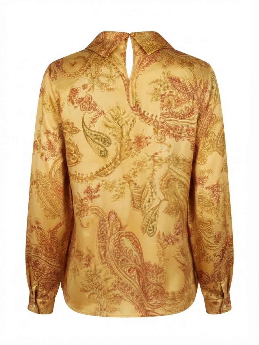 Silky Large Paisley Blouse with Open Folded Neckline – Elena Miro