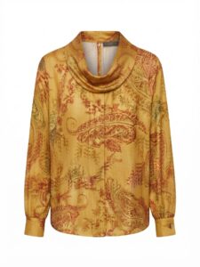 Image of Silky Large Paisley Blouse with Open Folded Neckline – Elena Miro
