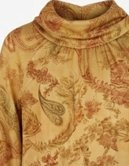 Silky Large Paisley Blouse with Open Folded Neckline – Elena Miro