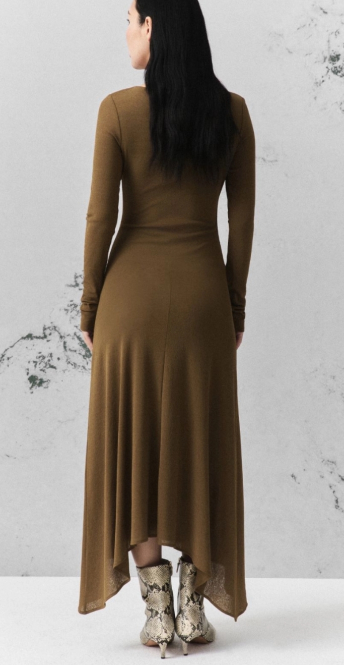 Fit and Flare Asymmetric Maxi Jersey Dress with Waist Ruching – Marella