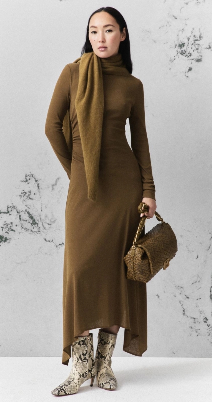 Fit and Flare Asymmetric Maxi Jersey Dress with Waist Ruching – Marella