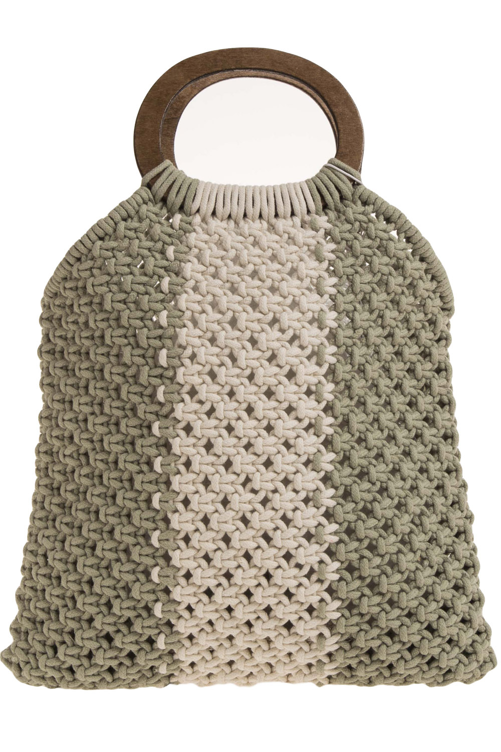 Cotton Crochet Handbag with Wooden Handle