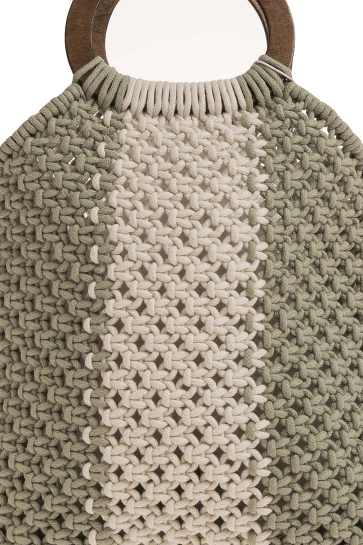 Cotton Crochet Handbag with Wooden Handle