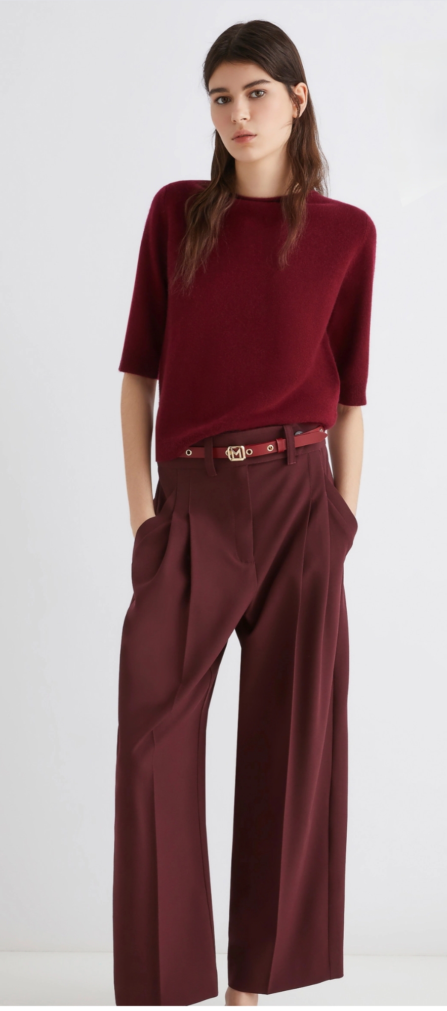 High Waist,Wide Legged Trousers with Front Pleats-Marella