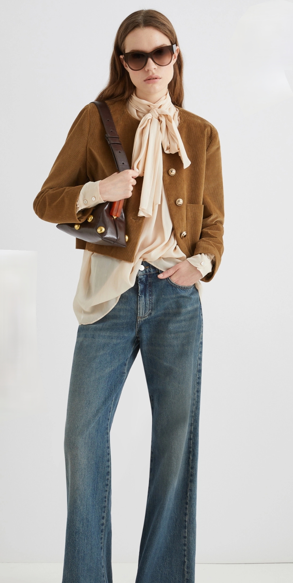 Cropped Corduroy Jacket with Rounded Neckline,Large Pockets and Metal Buttons – Marella