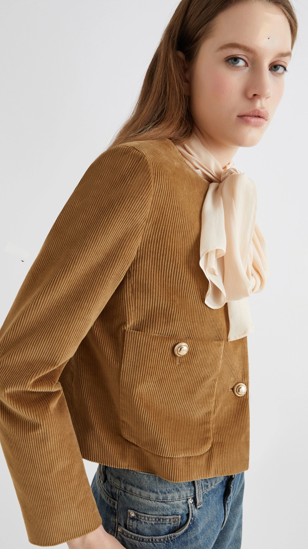 Cropped Corduroy Jacket with Rounded Neckline,Large Pockets and Metal Buttons – Marella