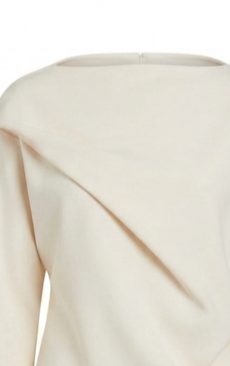 Soft “Architectural” Blouse with High Neck and Side Pleat – Kourbela
