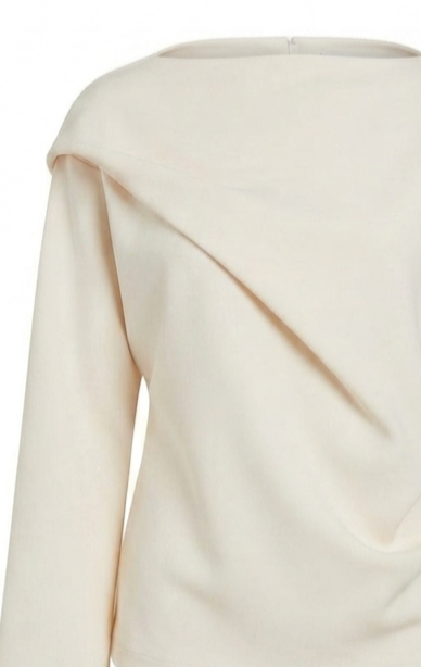 Soft “Architectural” Blouse with High Neck and Side Pleat – Kourbela