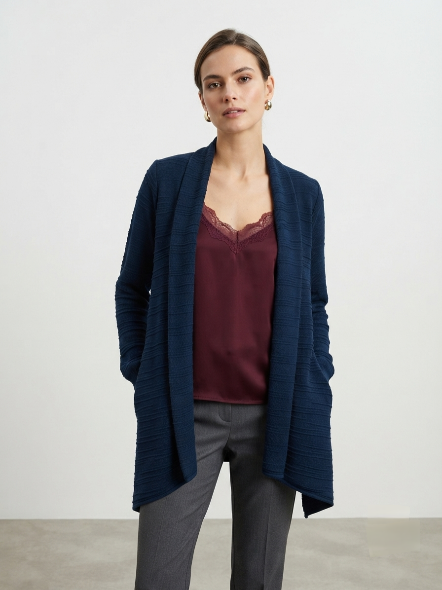 Asymmetric Seameless Striped Wooly Cardigan – Kourbela