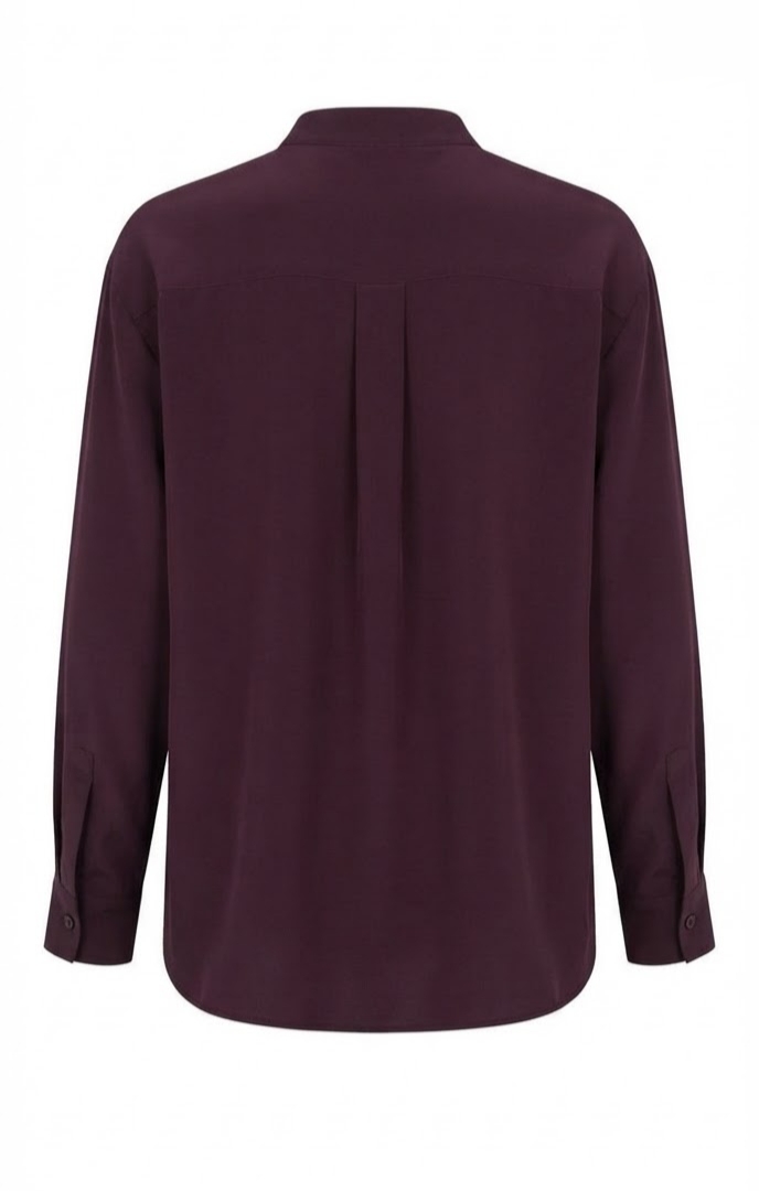 V-Neck Fly Front Mandarin Collar Long Silk Blouse – Marella