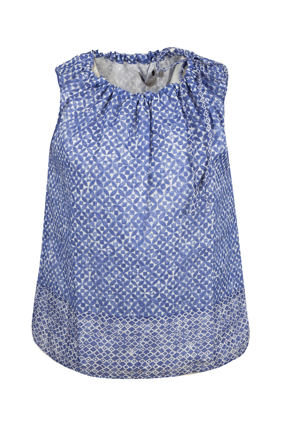 Ruched Patterned Top with Different Hemline