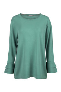 Image of Fine Knit Blouse with 3/4 Flounce Sleeves