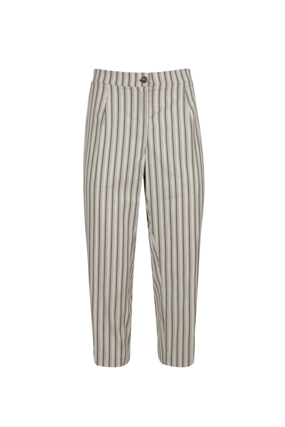 Striped Cropped Trousers with Button Detail