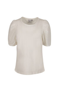 Image of Cotton T-Shirt with Broderie Anglaise Sleeves