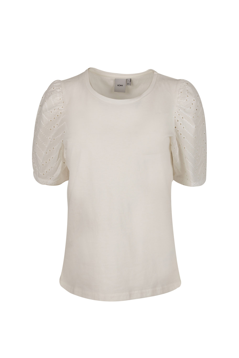 Cotton T-Shirt with Broderie Anglaise Sleeves