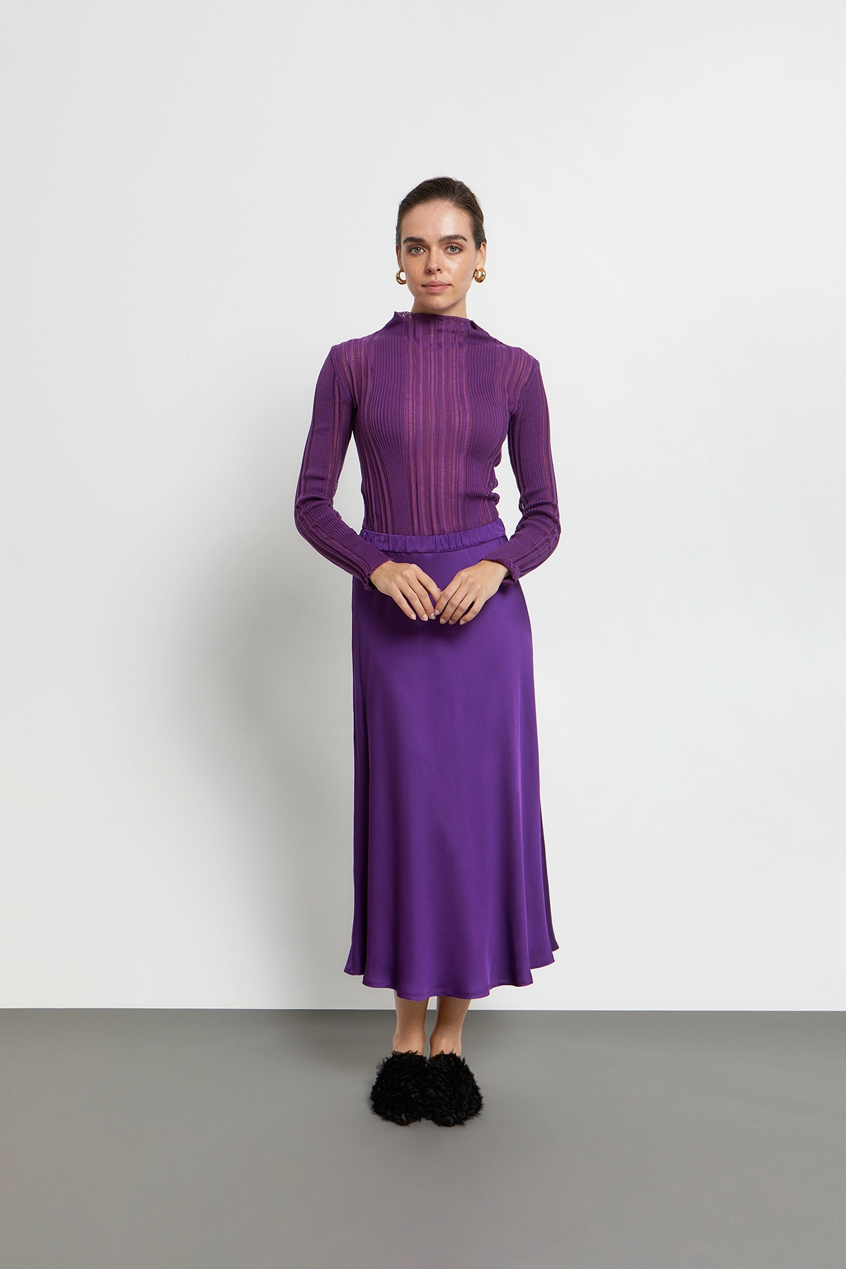 High Neck Ribbed Knit Blouse – Kourbela