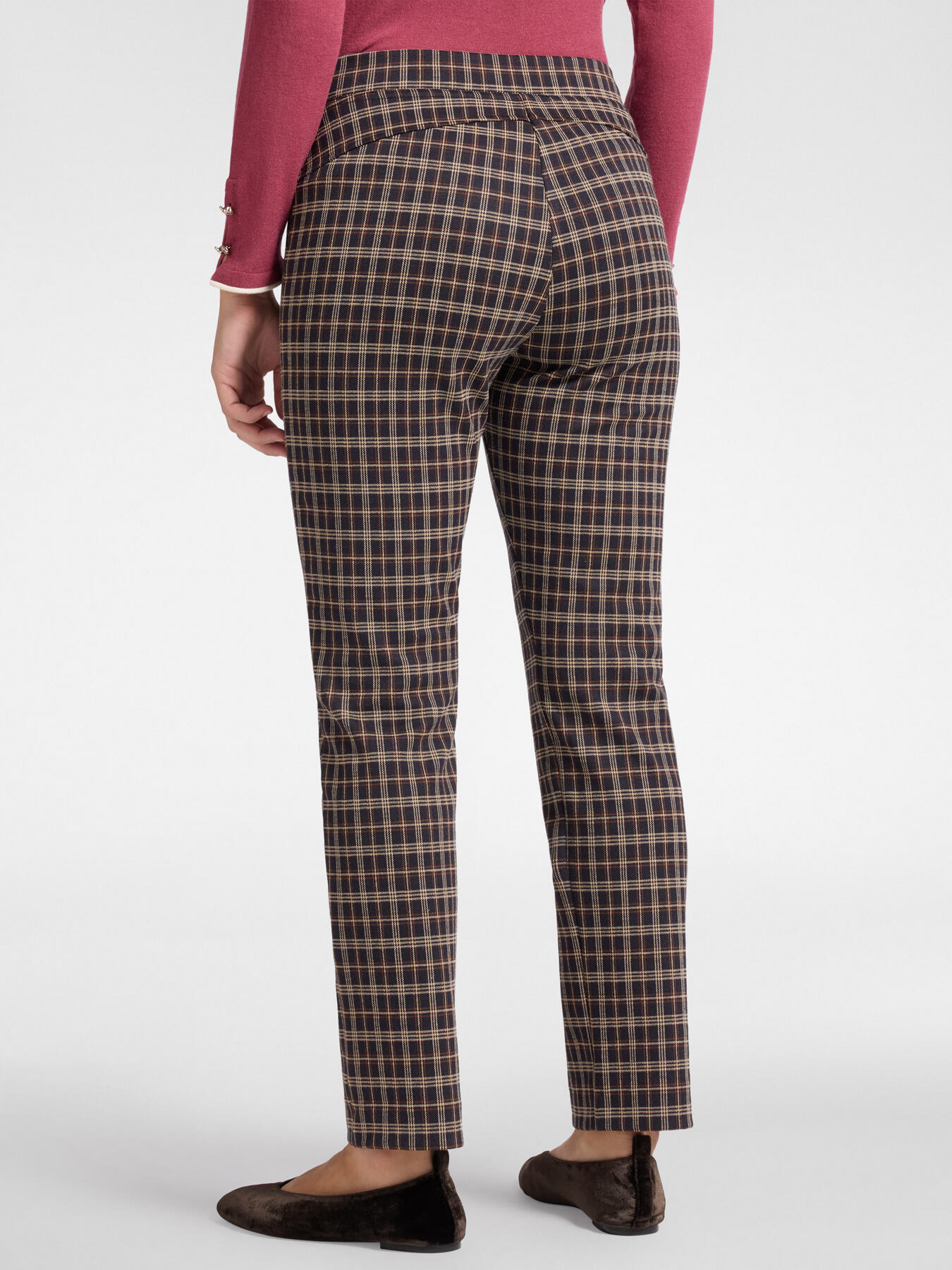 Stretchy Small Checked Trousers with Elasticated Waistband – Elena Miro
