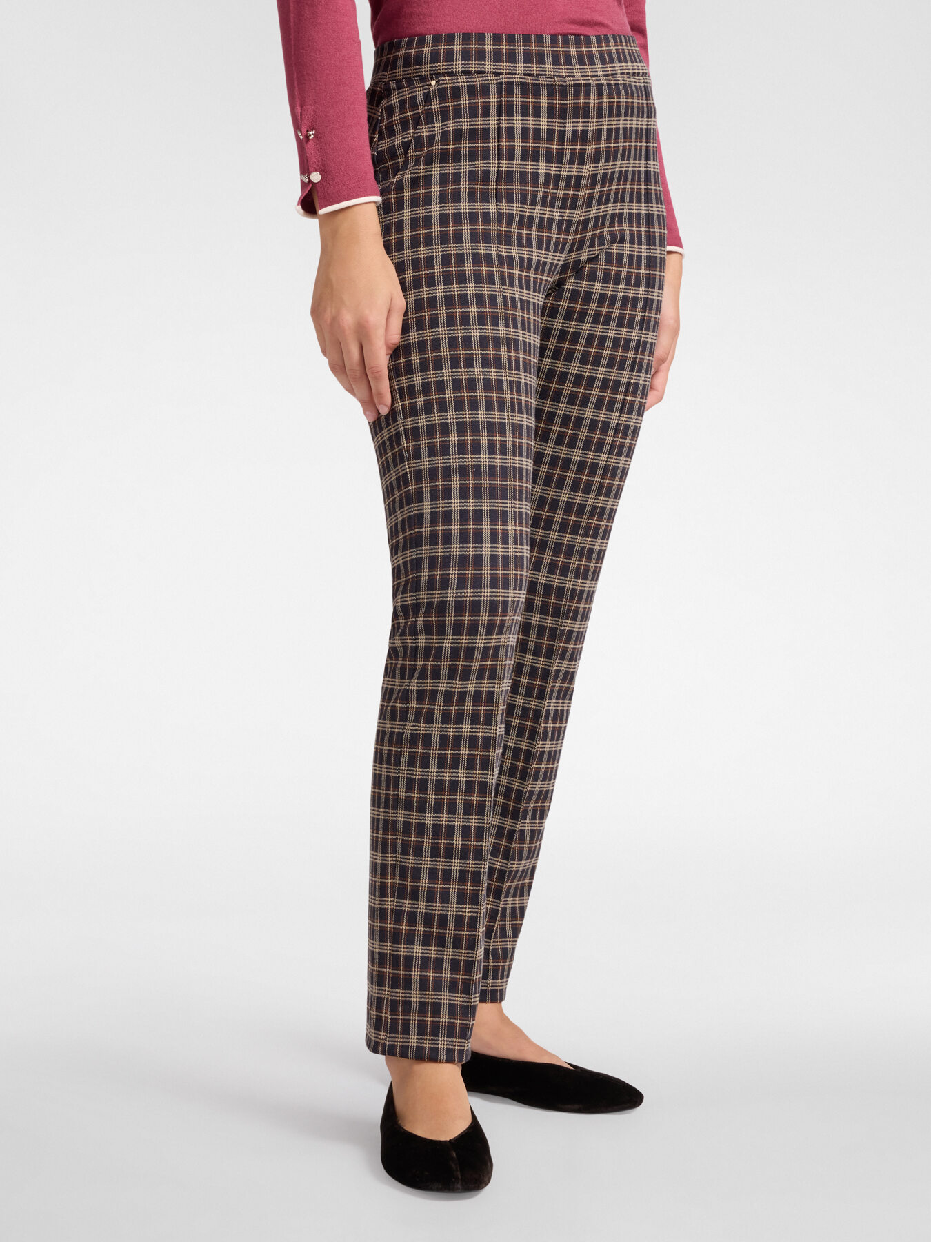 Stretchy Small Checked Trousers with Elasticated Waistband – Elena Miro