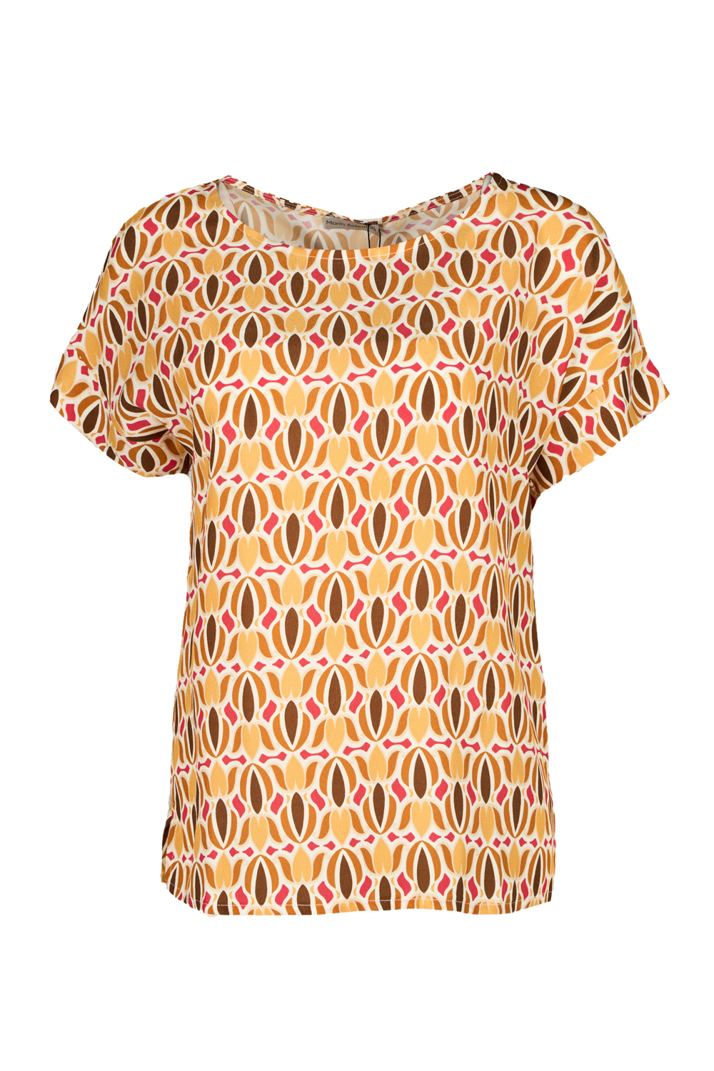 Silky Boxy Printed Blouse with Dropped Sleeveline and Side Slits