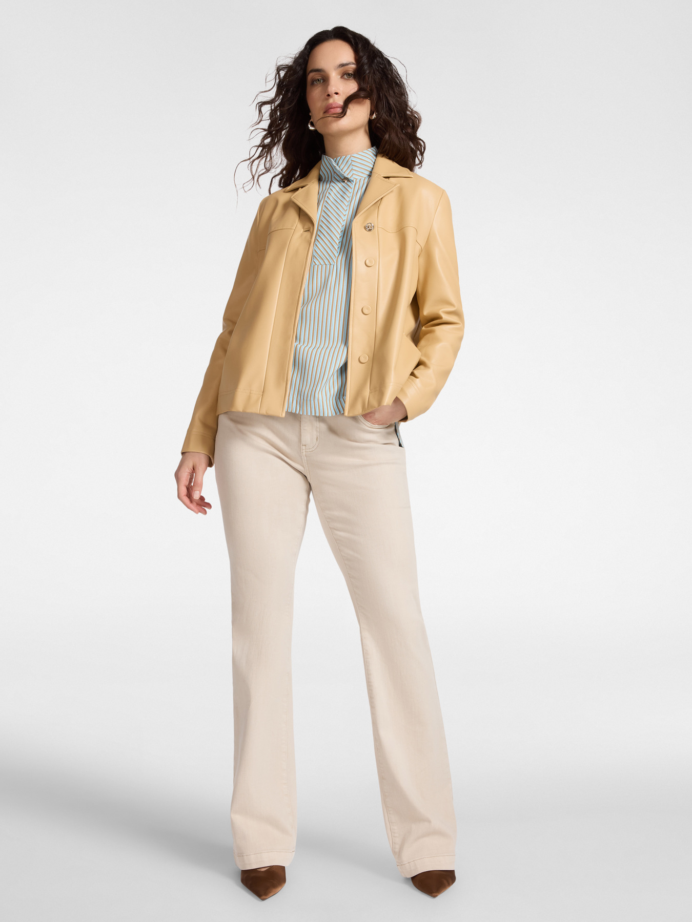 Faux Leather Short Jacket with Side Pockets – Elena Miro