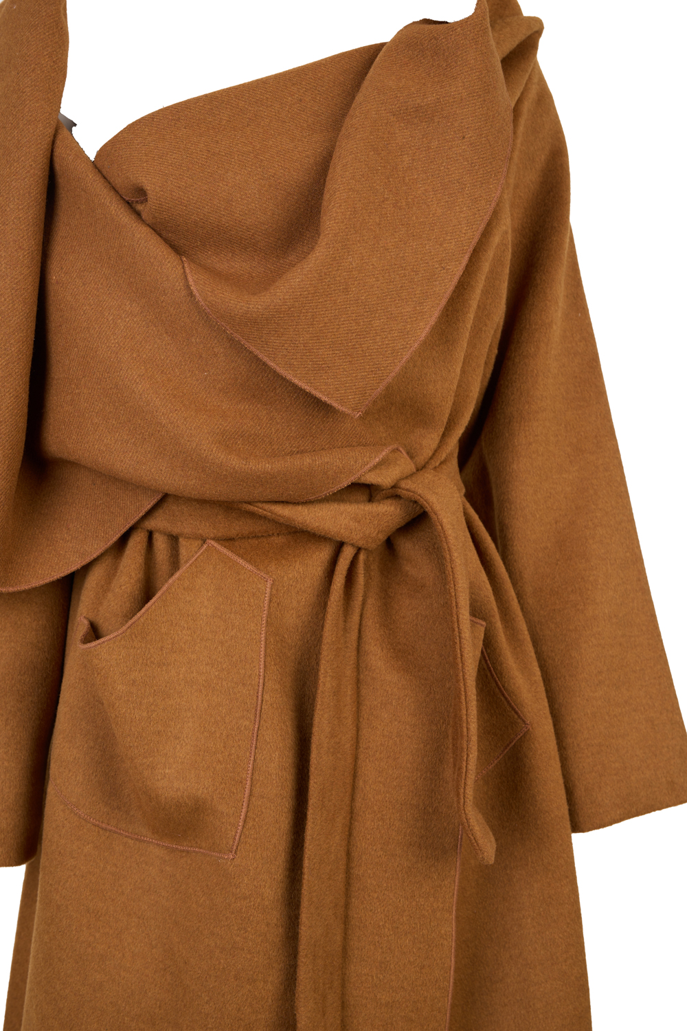 Draped Wrap Long Jacket with Shawl Collar ,Pockets and Tie Belt – Ioanna Kourbela