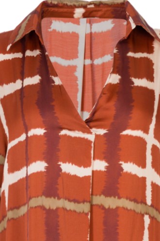 Faux Tie-Dye Midi Silky Polo Dress with 3/4 Sleeves & Tie Waist Ribbon (Sunny Studio)