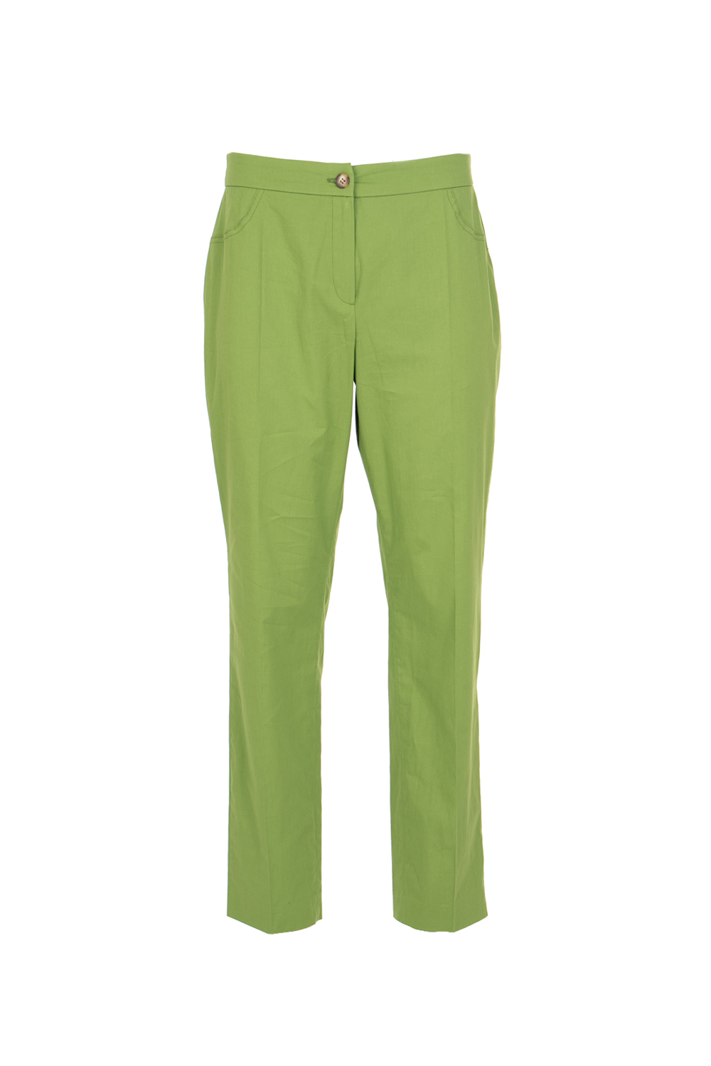 Straight Fine Cotton Trousers with Elasticated Backband
