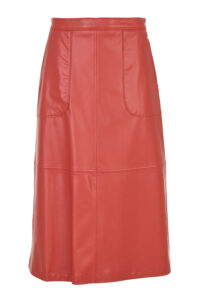 Image of A-Line Midi Eco Leather Skirt with Large Pockets and Seam Details – Caractere