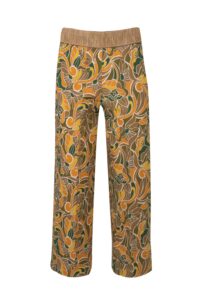 Image of Cropped Printed Trousers with Elasticated Front “Raffia” Effect Waistband