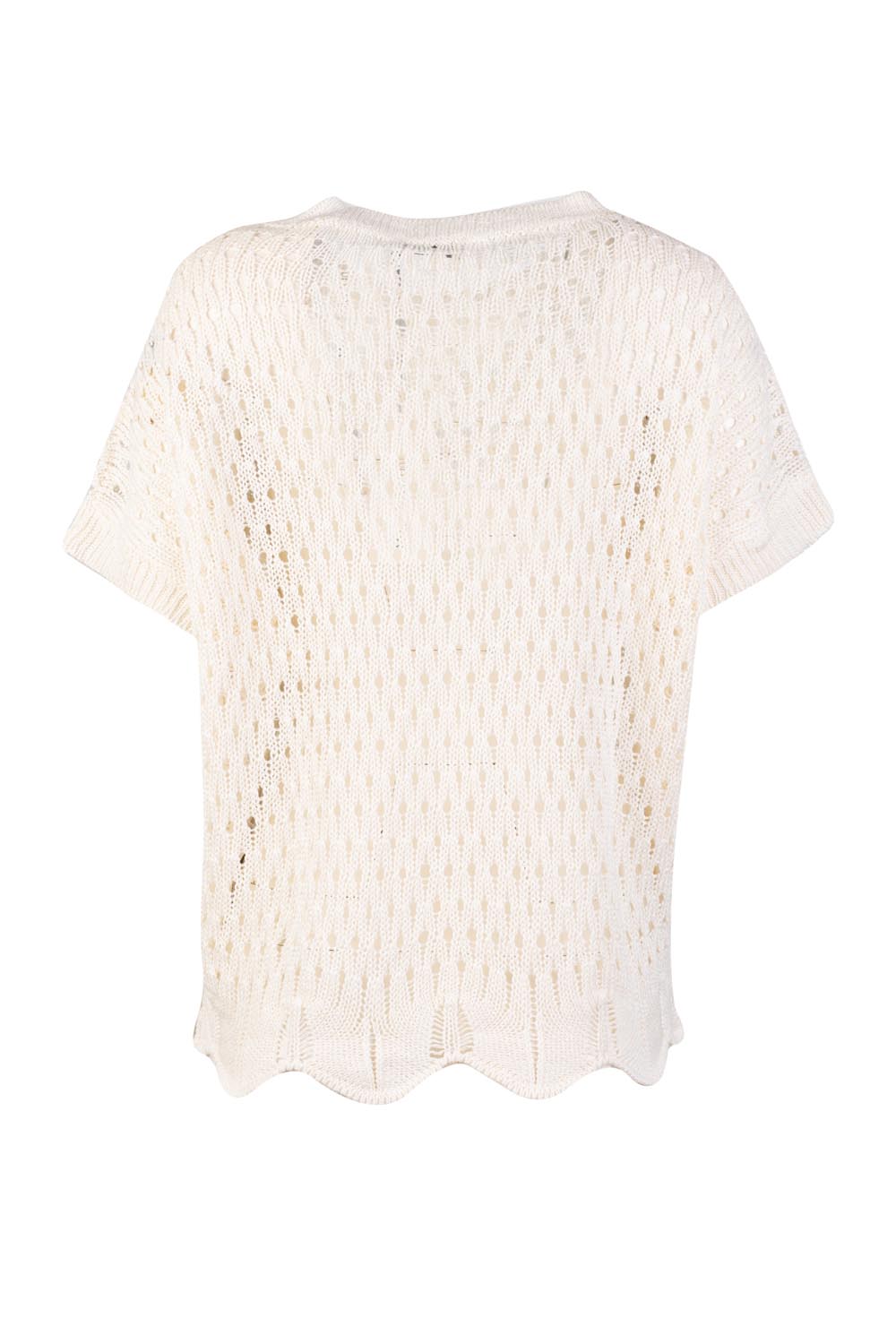 Open-Work Knitted Boxy Blouse with Scalopped Hem