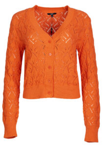 Image of Knitted Lace-Style Cropped V Neck Cardigan with Ribbed Edges – Mexx