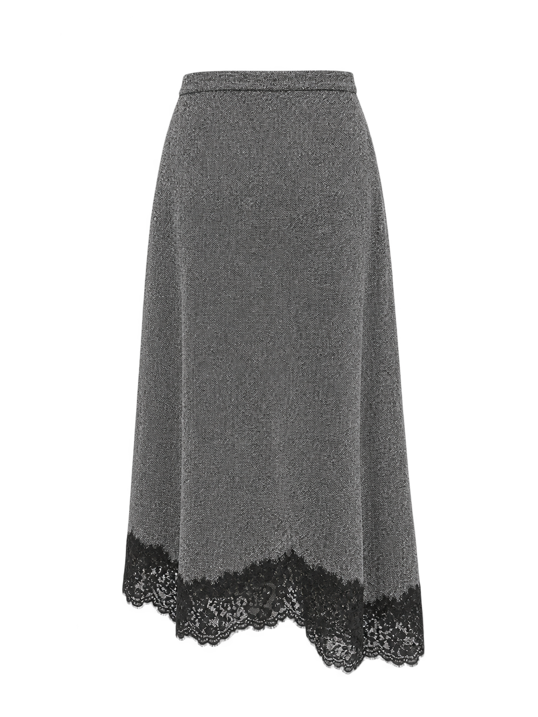 Asymmetric Midi Tweed Wrap Skirt with Lace Hem – Kaos