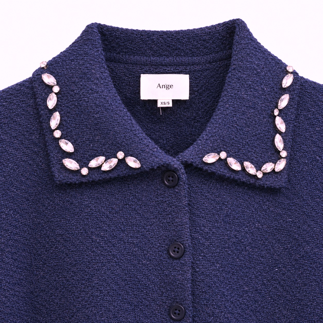 Woolly Polo Cardigan with Frilly Hem and Bejewelled Collar – An’ge