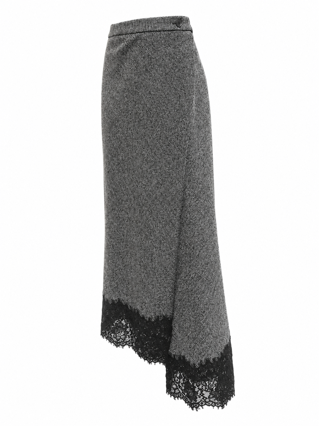 Asymmetric Midi Tweed Wrap Skirt with Lace Hem – Kaos