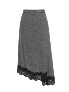 Image of Asymmetric Midi Tweed Wrap Skirt with Lace Hem – Kaos