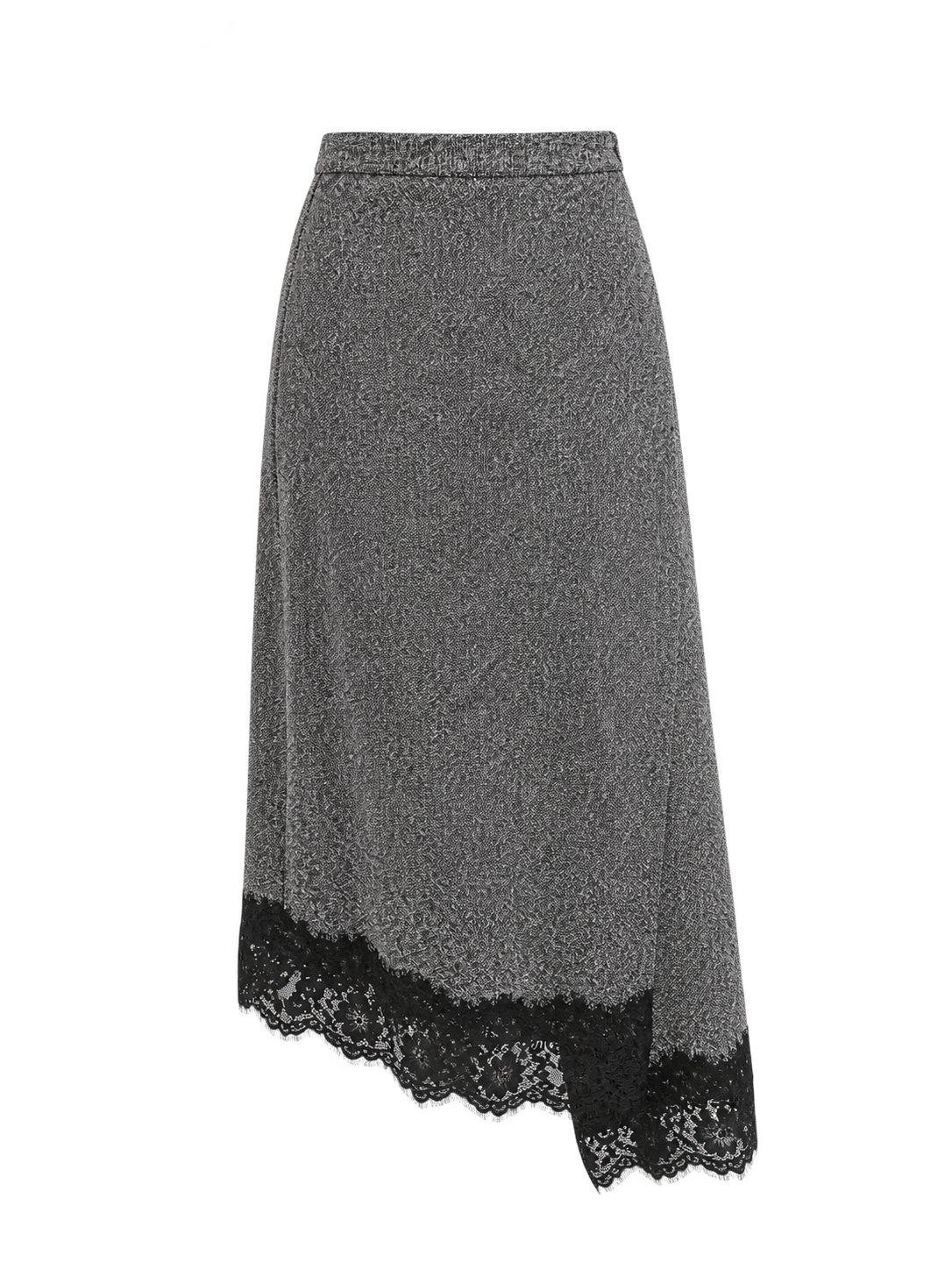 Asymmetric Midi Tweed Wrap Skirt with Lace Hem – Kaos