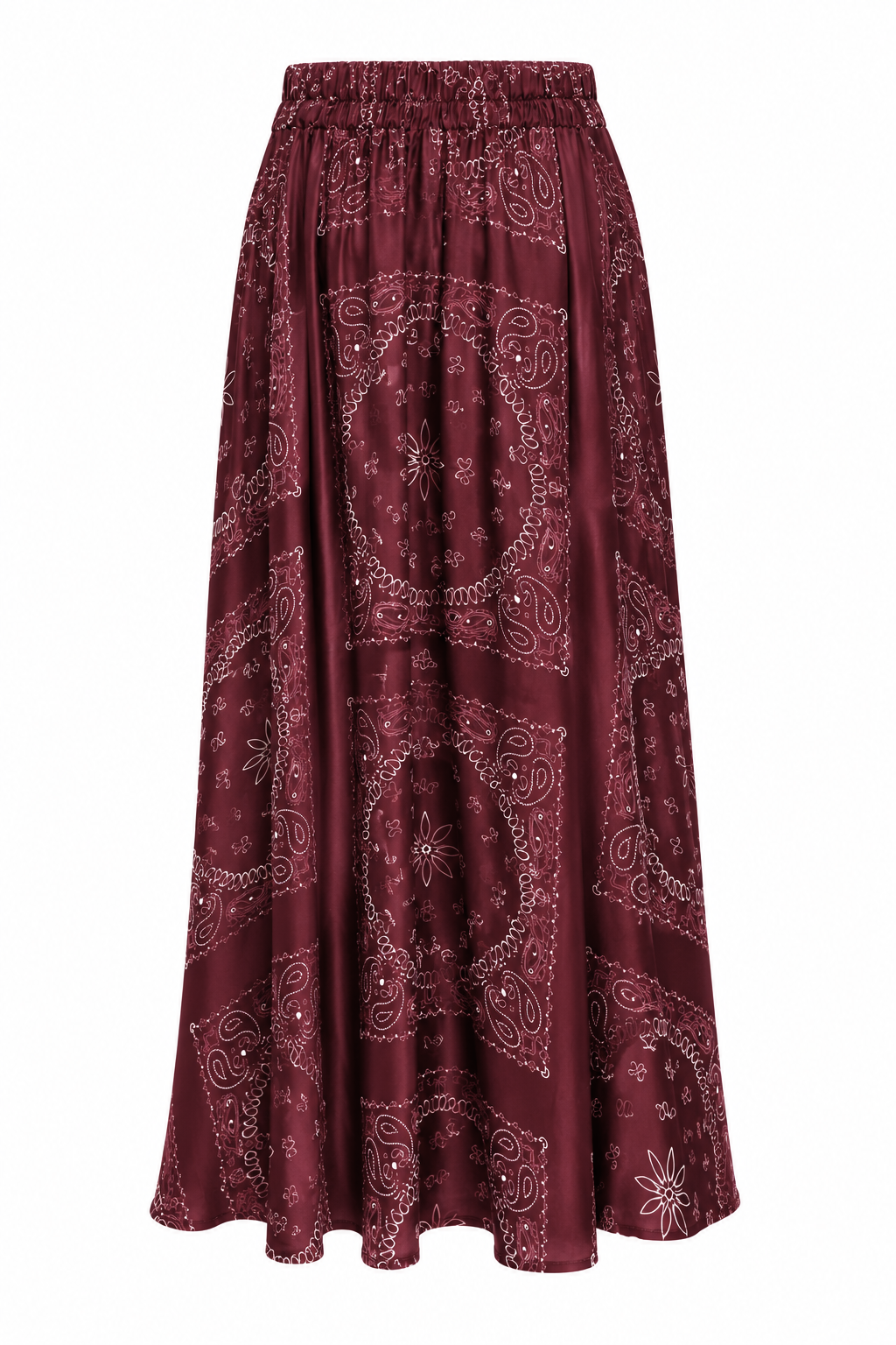 “Bandana” Print Silky Maxi Skirt with Elasticated Waistband -Sunny Studio