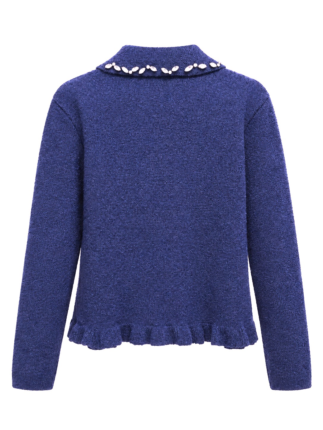 Woolly Polo Cardigan with Frilly Hem and Bejewelled Collar – An’ge