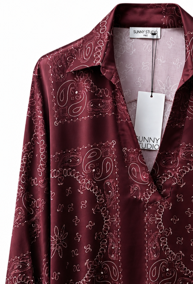 Slouchy “Bandana” Print Polo Blouse – Sunny Studio