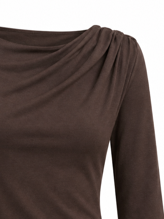 Long Sleeve T-Shirt with Front and One Shoulder Draping – Kourbela