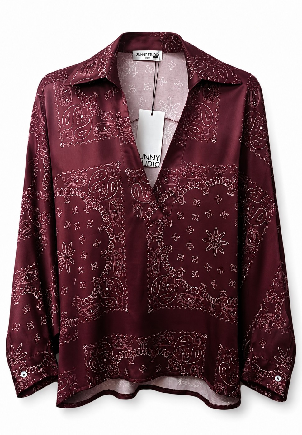 Slouchy “Bandana” Print Polo Blouse – Sunny Studio