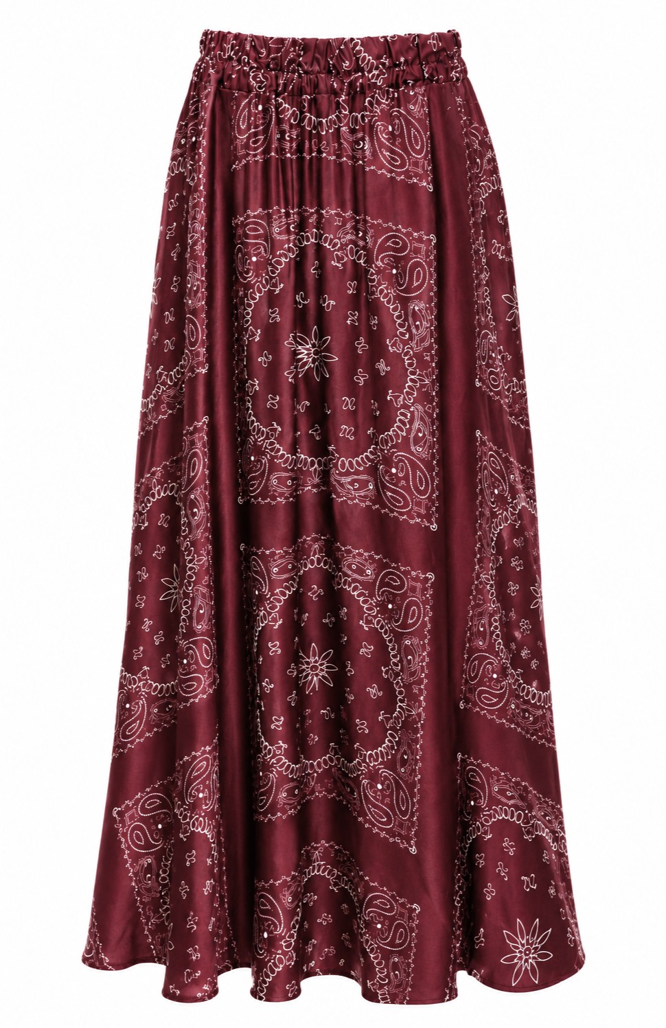 “Bandana” Print Silky Maxi Skirt with Elasticated Waistband -Sunny Studio