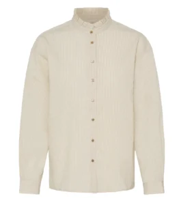 Image of Striped Shirt with Frilled Neckline and Elbow Detail – Ichi