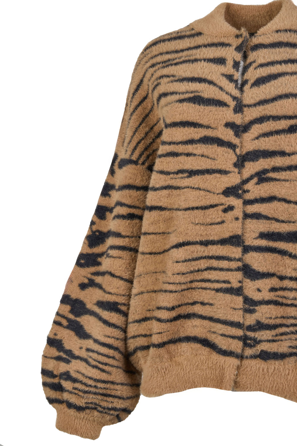 Oversized Brushed Zebra Bomber Jacket (with Hiden Placket Fastening) – Kaos
