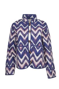 Image of Ikat Patterned Quilted Shacket with Toggle Buttons,Mandarin Colar and Large Pockets – Ichi