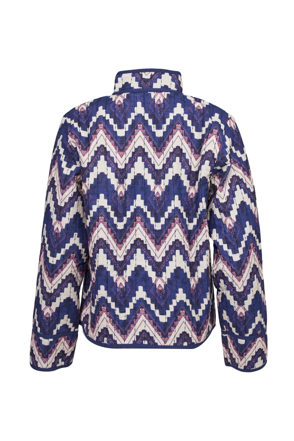 Ikat Patterned Quilted Shacket with Toggle Buttons,Mandarin Colar and Large Pockets – Ichi