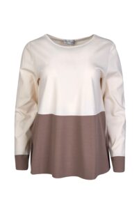 Image of Colour Block Jersey Blouse with Seam Details and Side Slits – Maria Bellentani