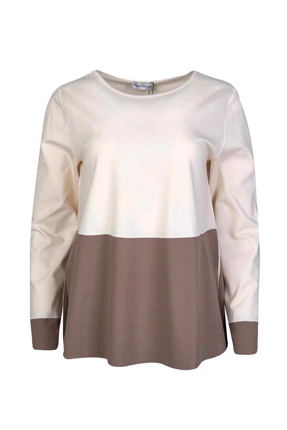 Colour Block Jersey Blouse with Seam Details and Side Slits – Maria Bellentani